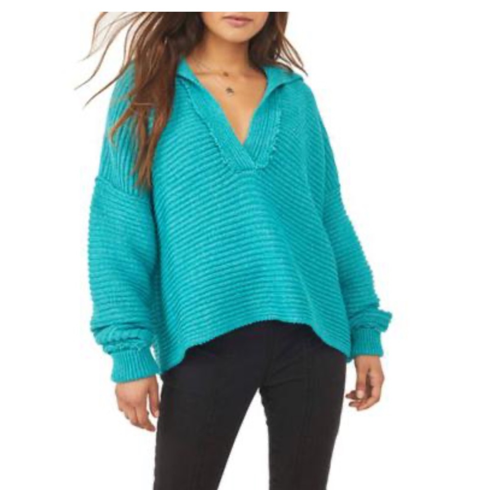 Free People Long Sleeve V-Neck Collar Sweater Marlie Pullover Ribbed